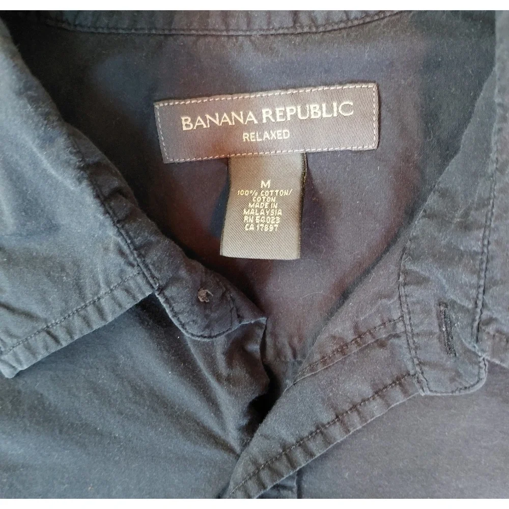 Banana Republic Mens Relaxed Fit Short Slv Button Down Shirt Black Cotton M.A018